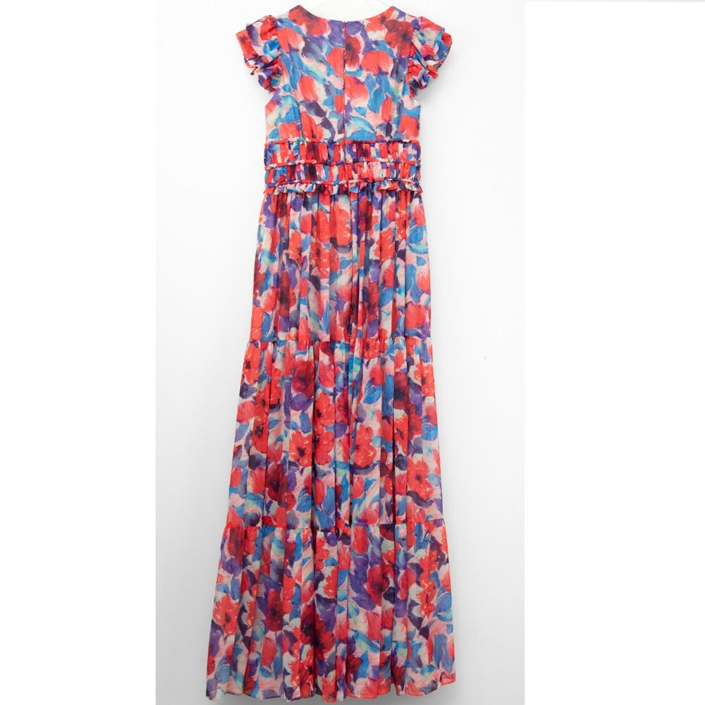 PatBo Violet Maxi Dress V-neck Flutter Sleeve  Multicolor Floral Size 6 New - Picture 2 of 7